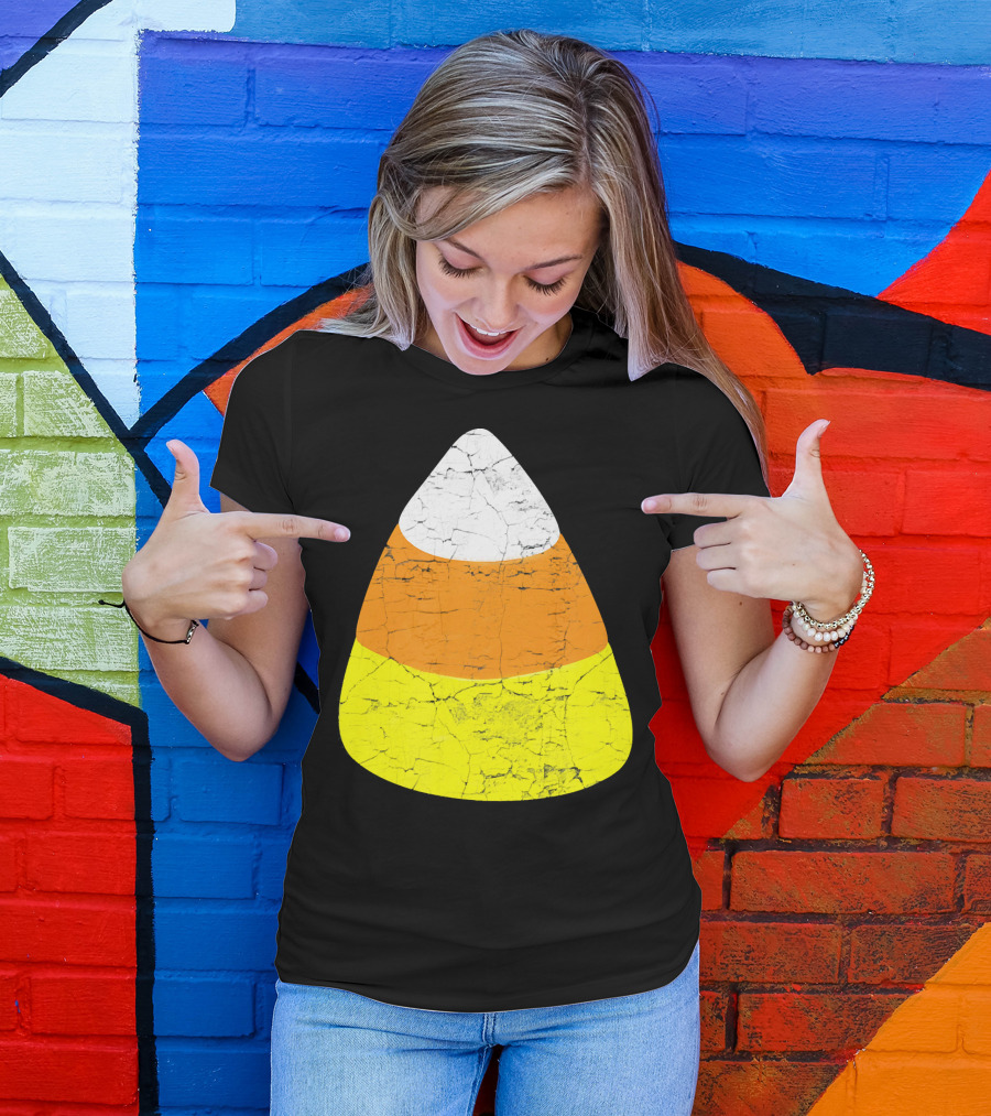 Halloween Candy Corn Vintage Crackle Texture T-Shirt