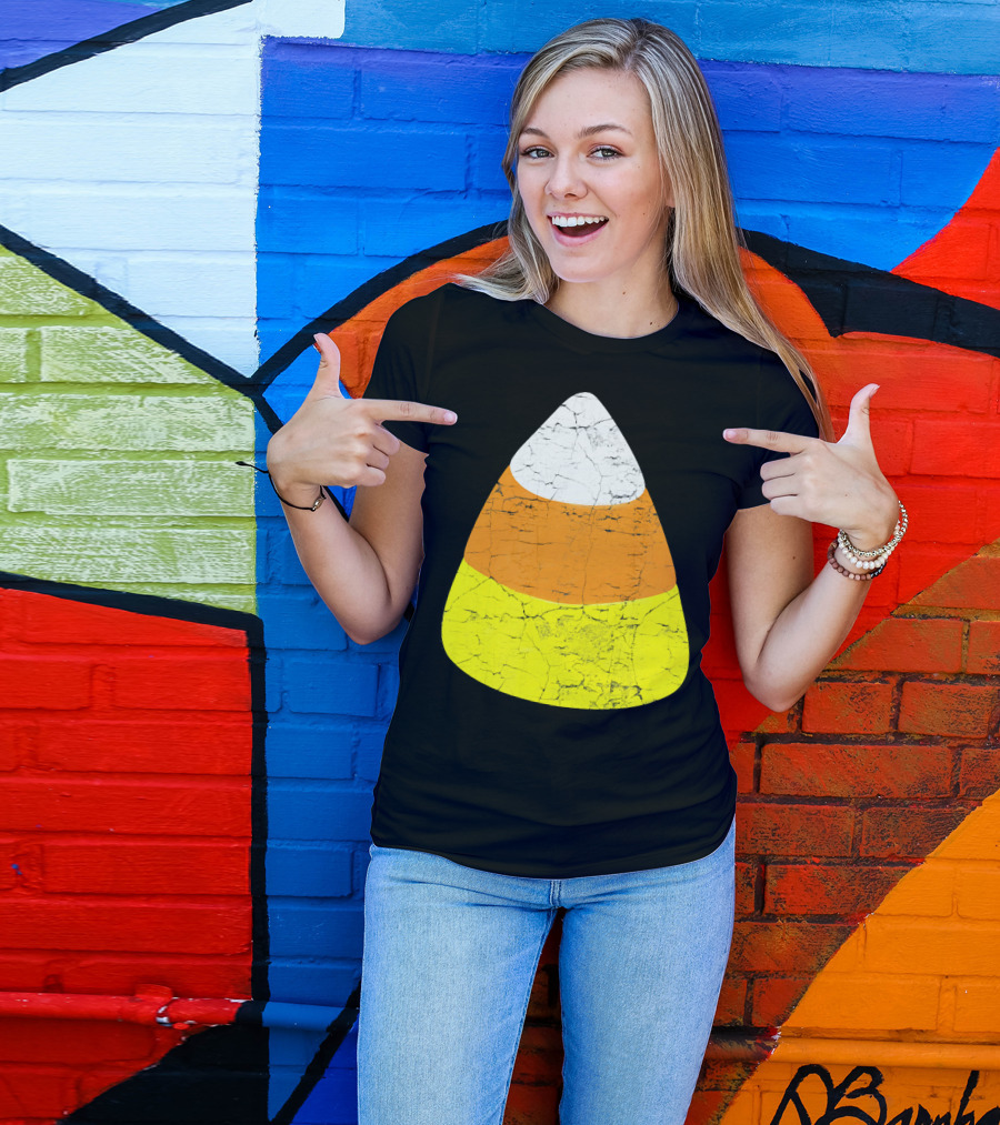 Halloween Candy Corn Vintage Crackle Texture T-Shirt