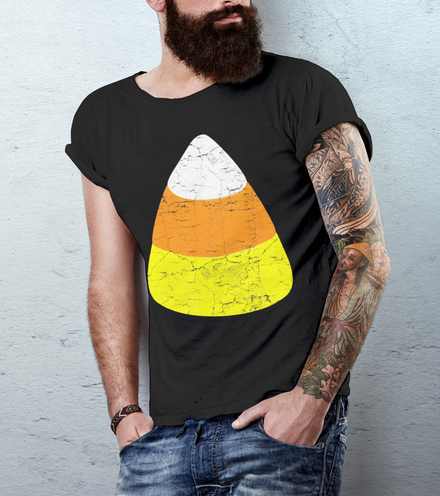 Halloween Candy Corn Vintage Crackle Texture T-Shirt