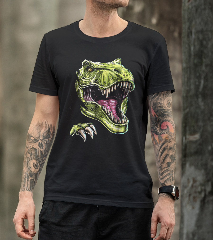 Ripped T-Rex Dinosaur Halloween Face Roar T-Shirt