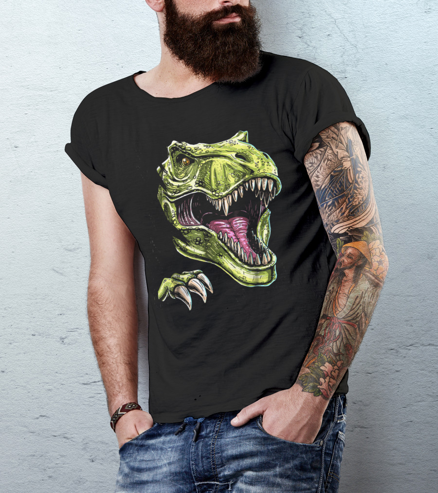 Ripped T-Rex Dinosaur Halloween Face Roar T-Shirt