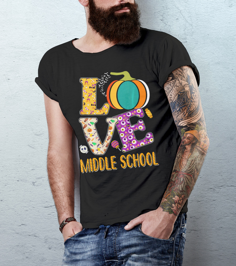 Love Middle School Halloween Pumpkin Fun T-Shirt