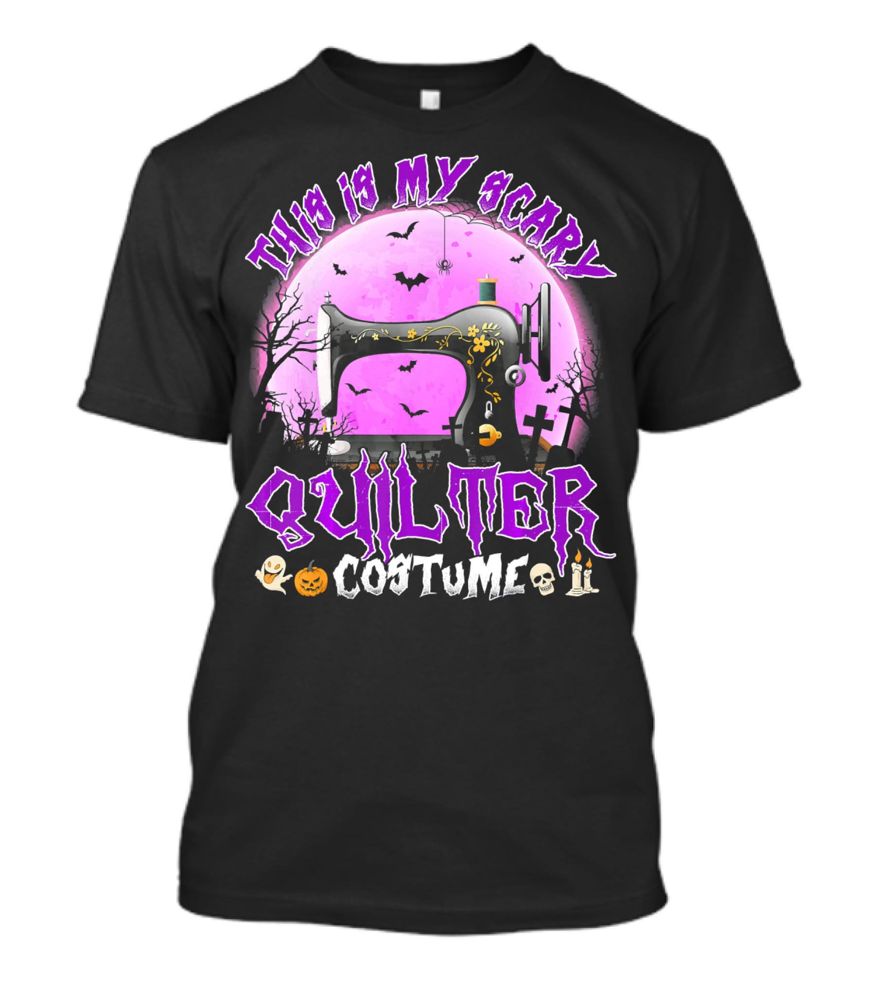 This Is My Scary Quilter Costume With Sewing Machine And Halloween Icons T-Shirt