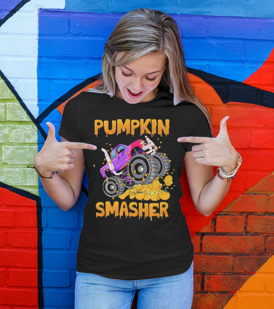Pumpkin Smasher Halloween Monster Truck T-Shirt