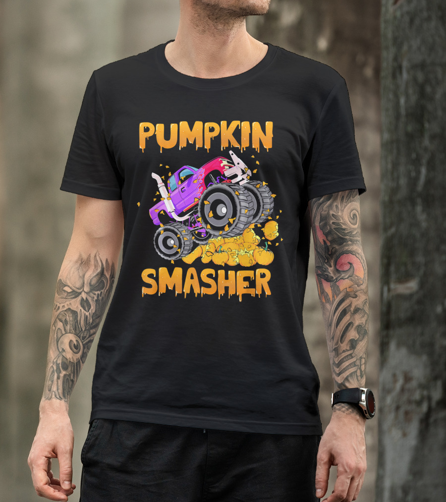 Pumpkin Smasher Halloween Monster Truck T-Shirt