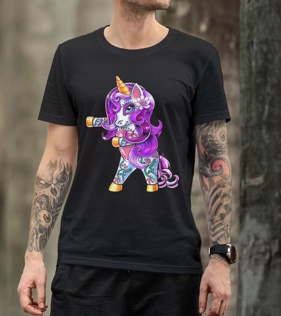 Flossing Unicorn Day Of The Dead Sugar Skull Dance T-Shirt
