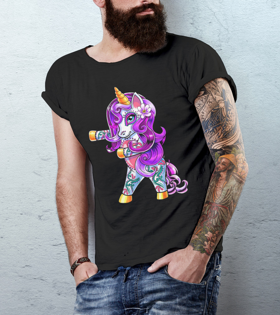 Flossing Unicorn Day Of The Dead Sugar Skull Dance T-Shirt