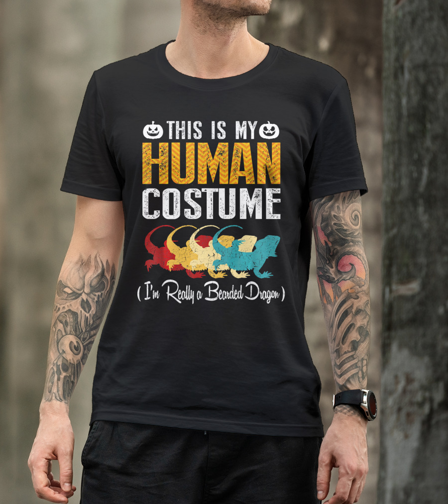This Is My Human Costume I'm Really A Bearded Dragon Halloween Pumpkin T-Shirt