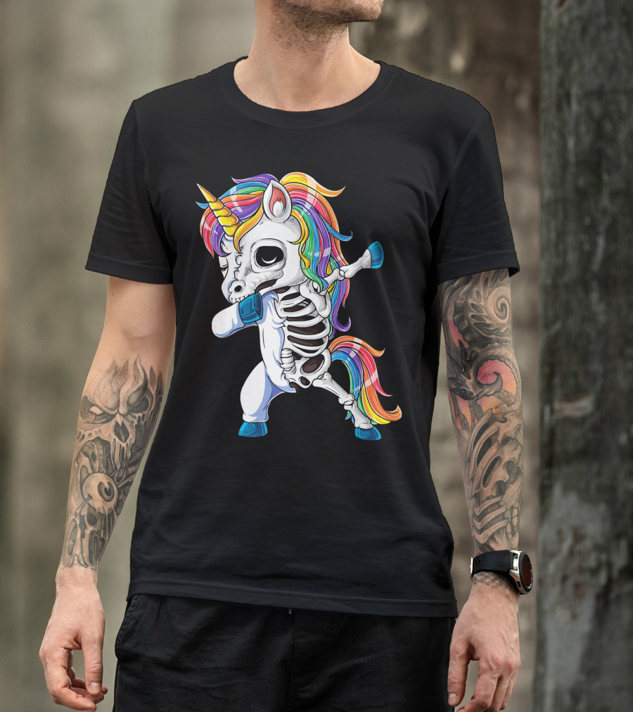 Dabbing Rainbow Skeleton Unicorn T-Shirt