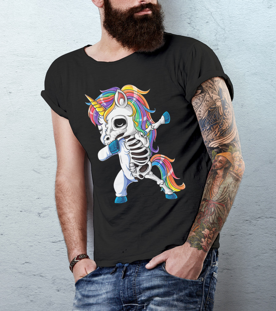 Dabbing Rainbow Skeleton Unicorn T-Shirt