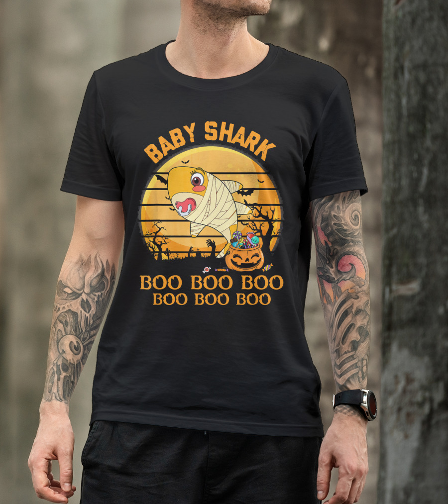 Baby Shark Boo Boo Boo Halloween Pumpkin Mummy T-Shirt
