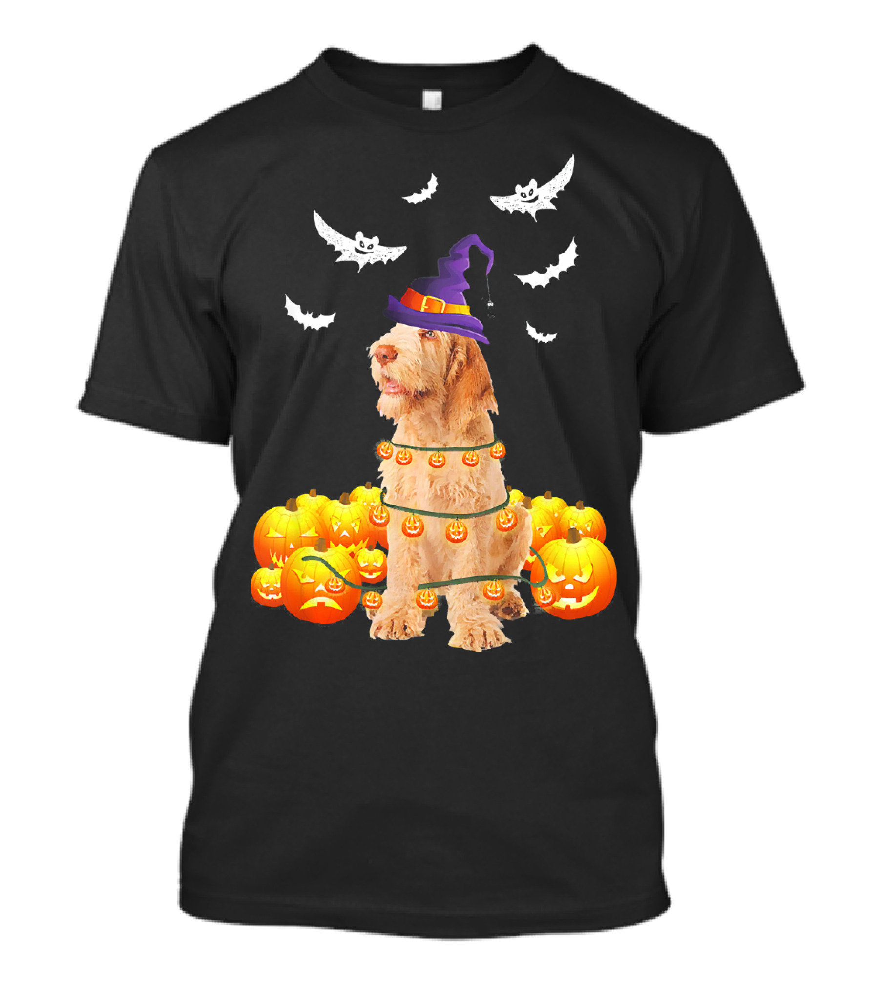 Spinone Italiano Dog Halloween Pumpkin Lights And Bats T-Shirt