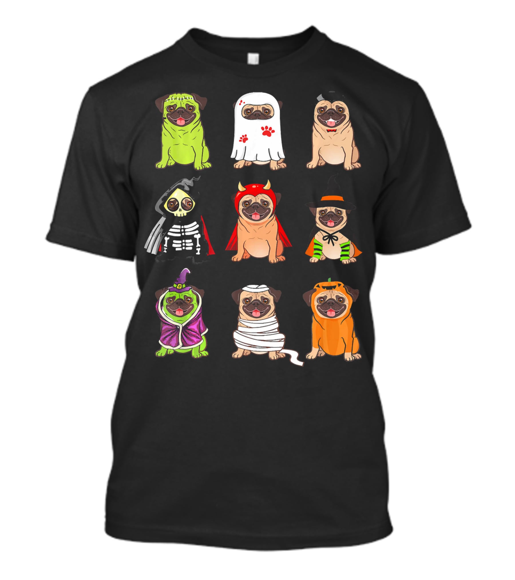 Pug Costume Halloween Funny Pugs Ghosts Skeleton Devil Witch Mummy Pumpkin Dogs T-Shirt