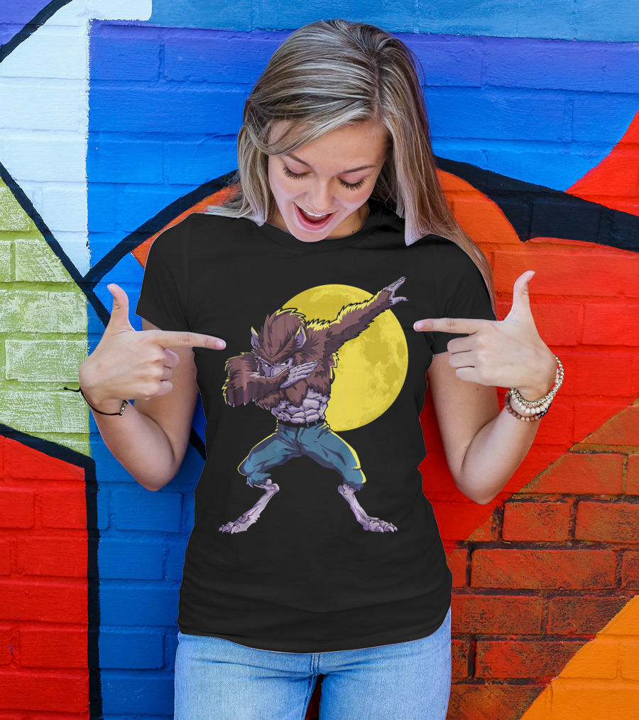 Werewolf Dabbing Halloween Funny Zombie Full Moon T-Shirt