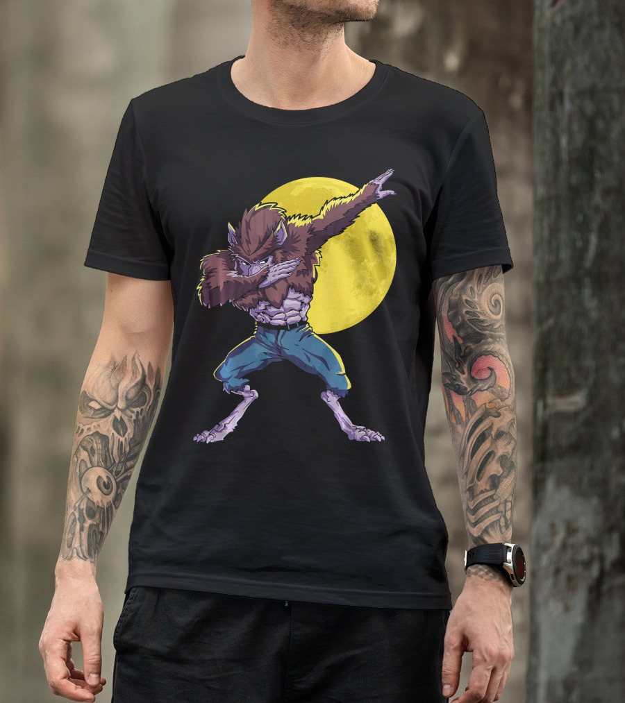Werewolf Dabbing Halloween Funny Zombie Full Moon T-Shirt