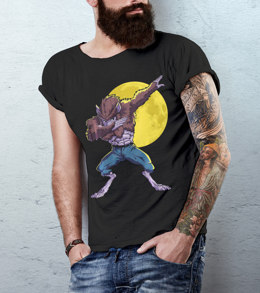 Werewolf Dabbing Halloween Funny Zombie Full Moon T-Shirt