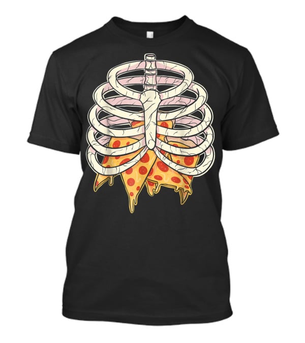 Skeleton Ribcage Pizza Slice Zombie Hall T-Shirt