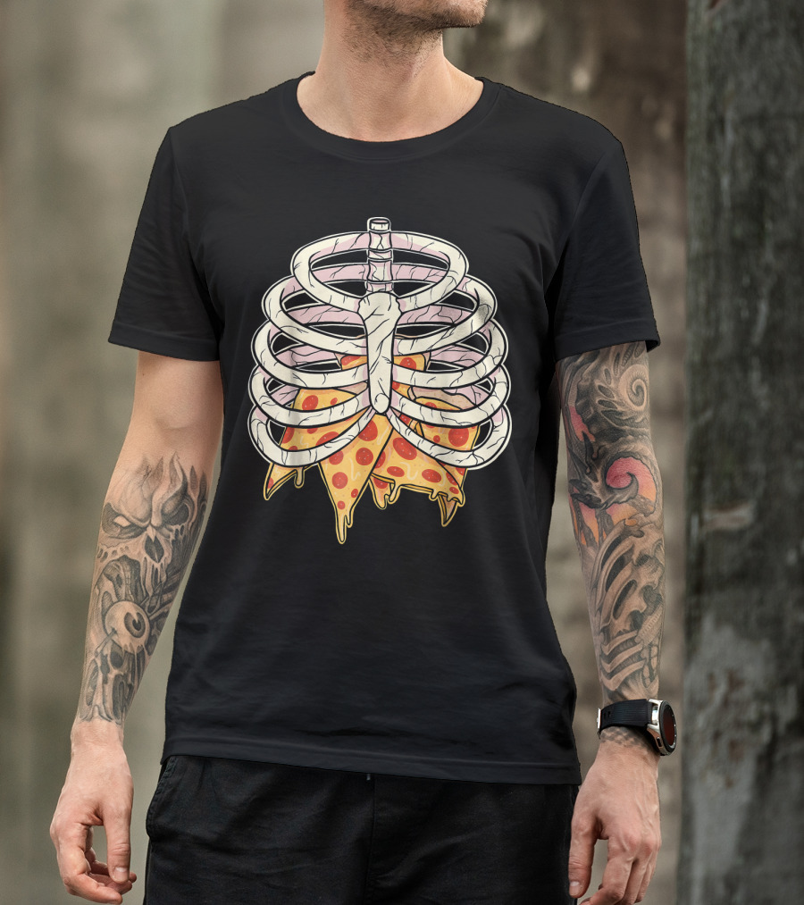 Skeleton Ribcage Pizza Slice Zombie Hall T-Shirt