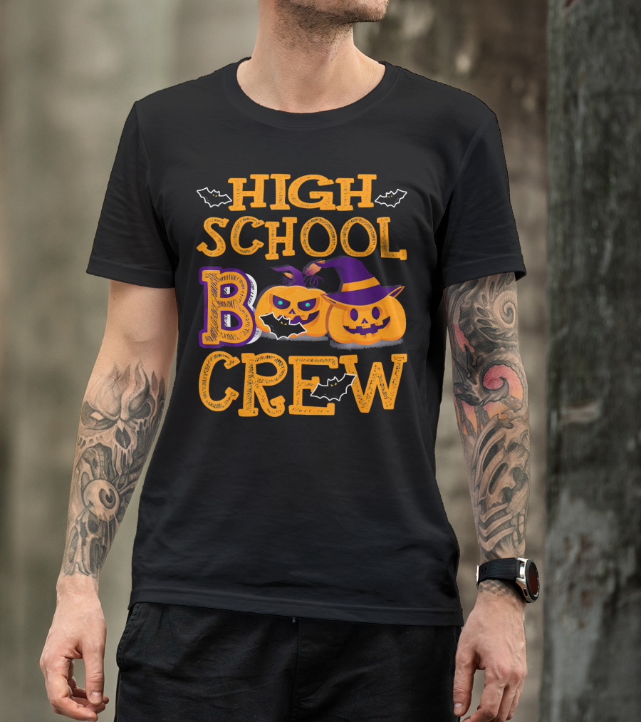 High School Boo Crew Halloween Pumpkins And Bats T-Shirt