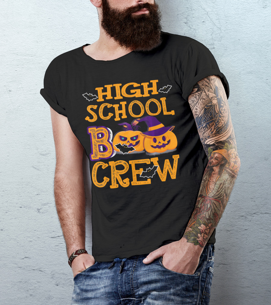 High School Boo Crew Halloween Pumpkins And Bats T-Shirt