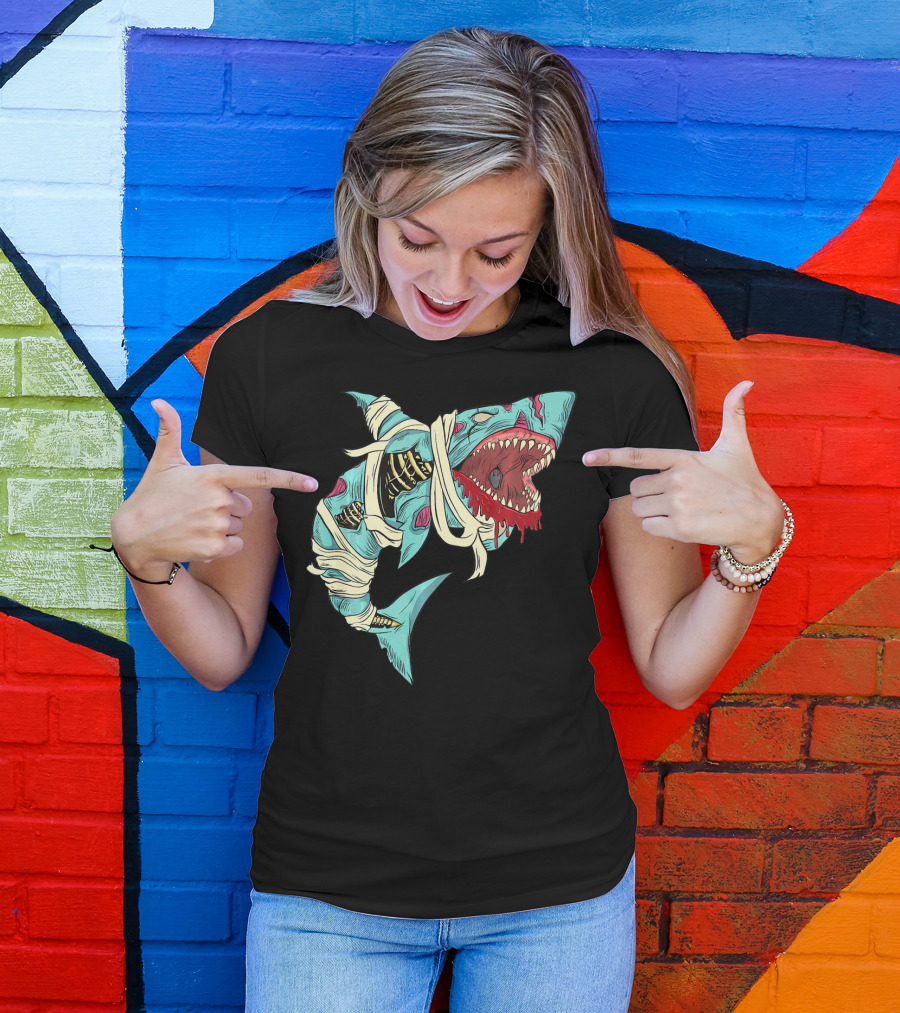 Shark Zombie Halloween Jawsome Zom Mummy Jaws T-Shirt