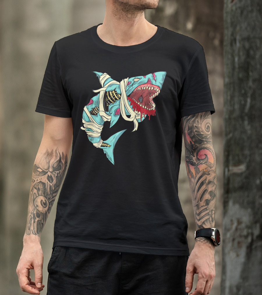 Shark Zombie Halloween Jawsome Zom Mummy Jaws T-Shirt