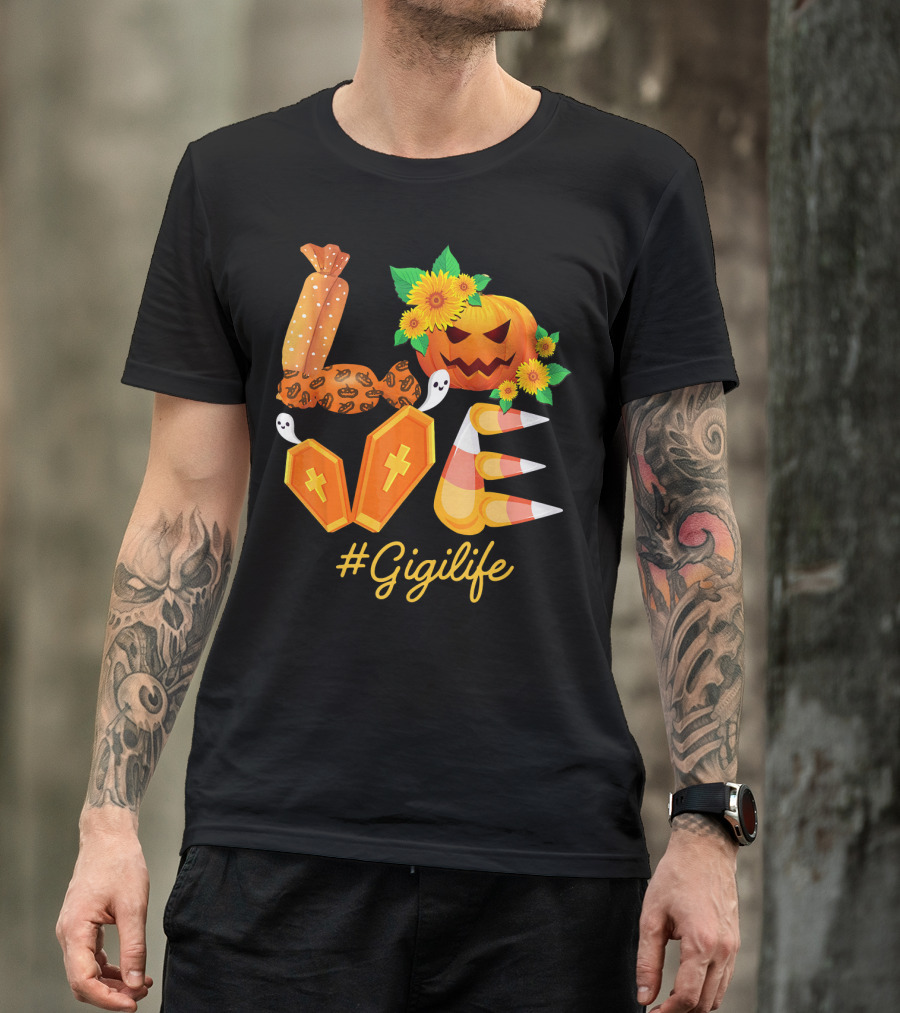 Love Gigi Life Halloween Pumpkin Sunflower Candy Corn Ghosts T-Shirt
