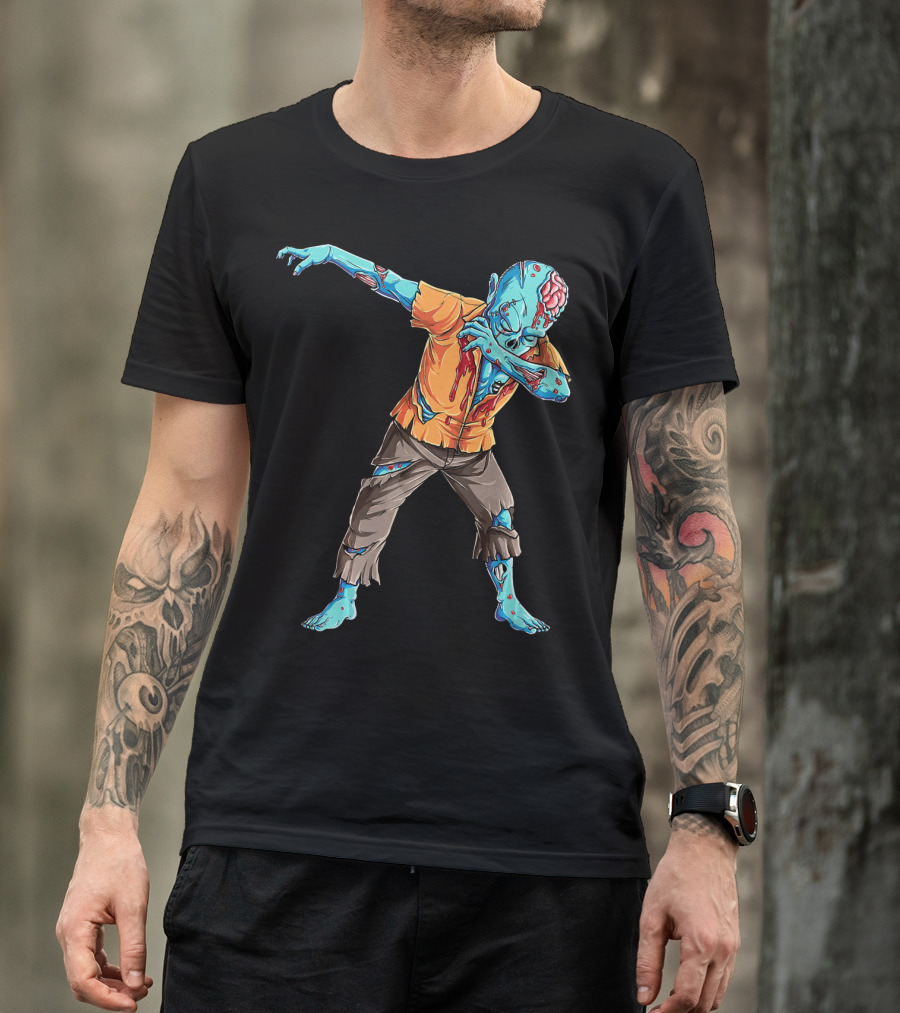 Dabbing Zombie With Orange Shirt And Blue Skin T-Shirt