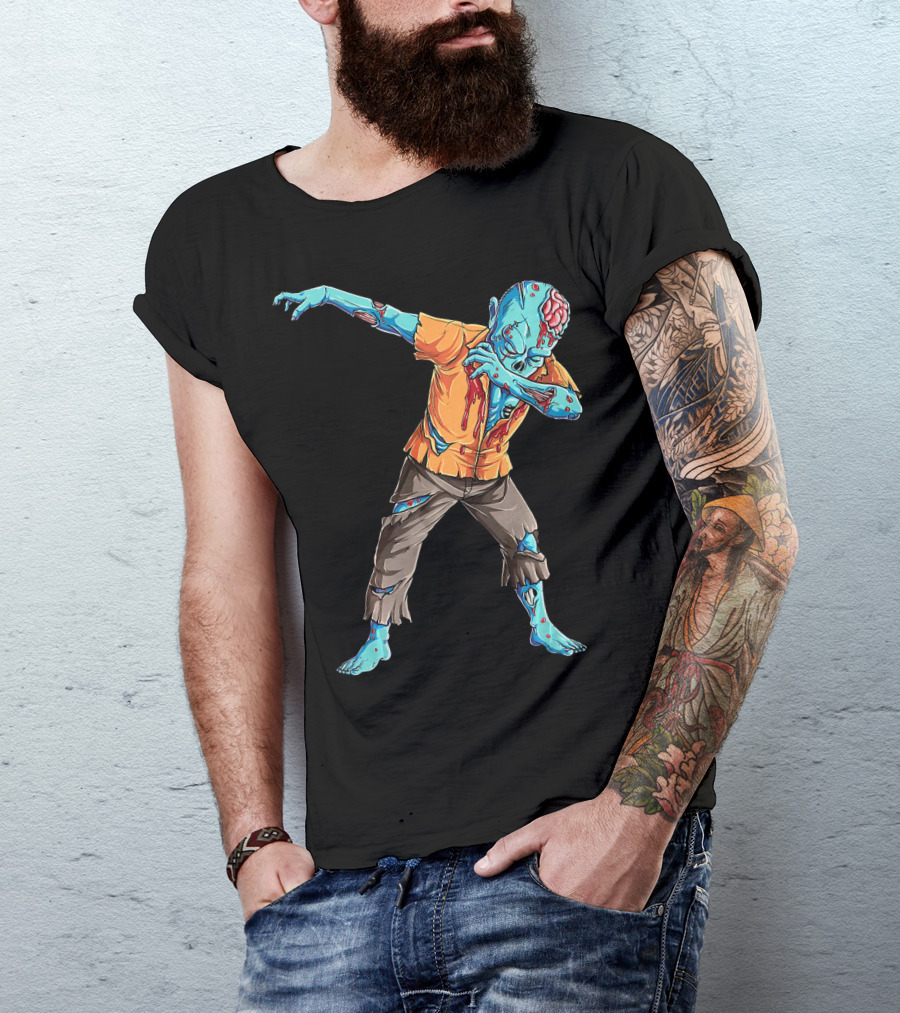 Dabbing Zombie With Orange Shirt And Blue Skin T-Shirt
