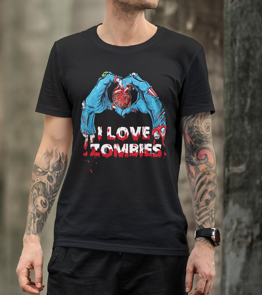 I Love Zombies Halloween Horror Funny Zo Creepy Hands And Heart T-Shirt