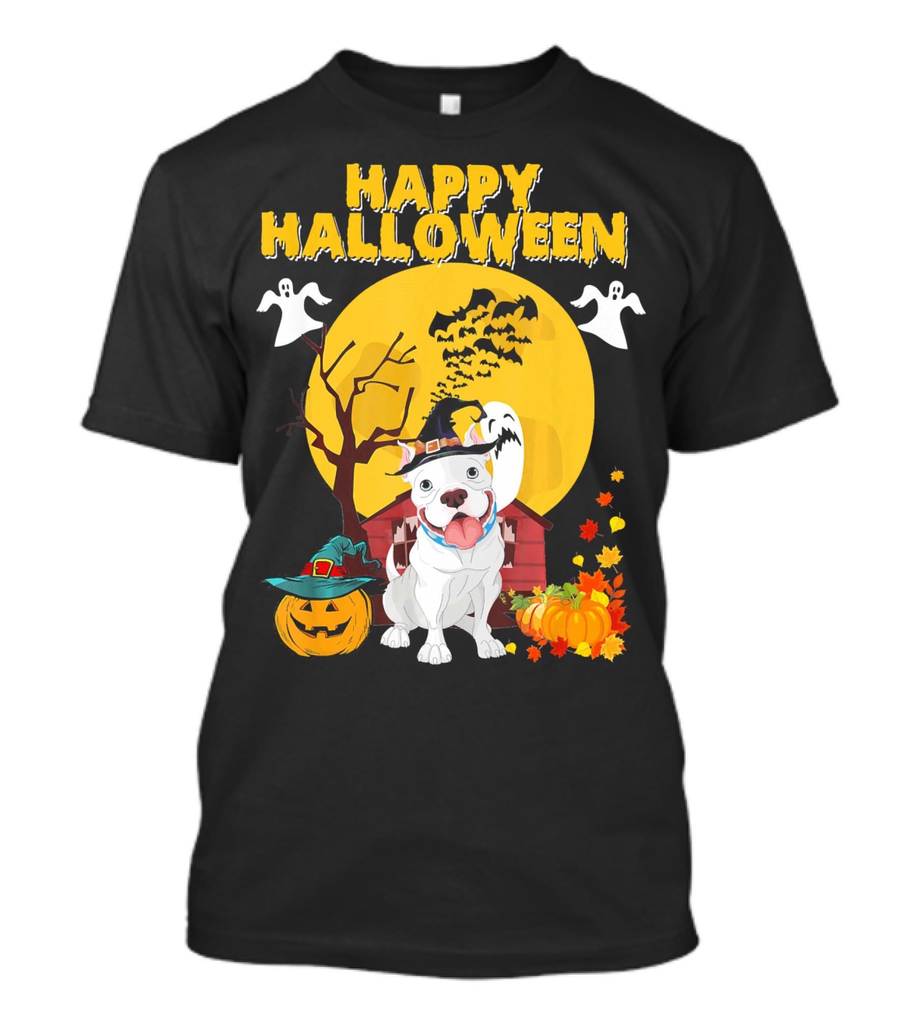 Happy Halloween Pumpkin Pitbull Dog Ghosts And Spooky Night T-Shirt