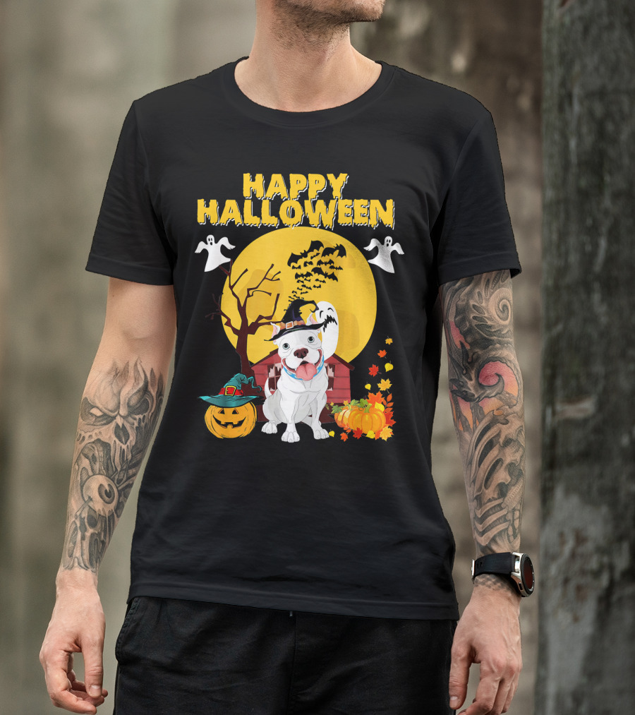 Happy Halloween Pumpkin Pitbull Dog Ghosts And Spooky Night T-Shirt
