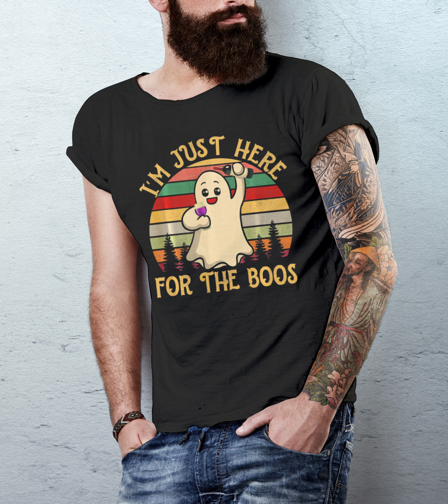I'm Just Here For The Boos Vintage Ghost Wine Halloween T-Shirt