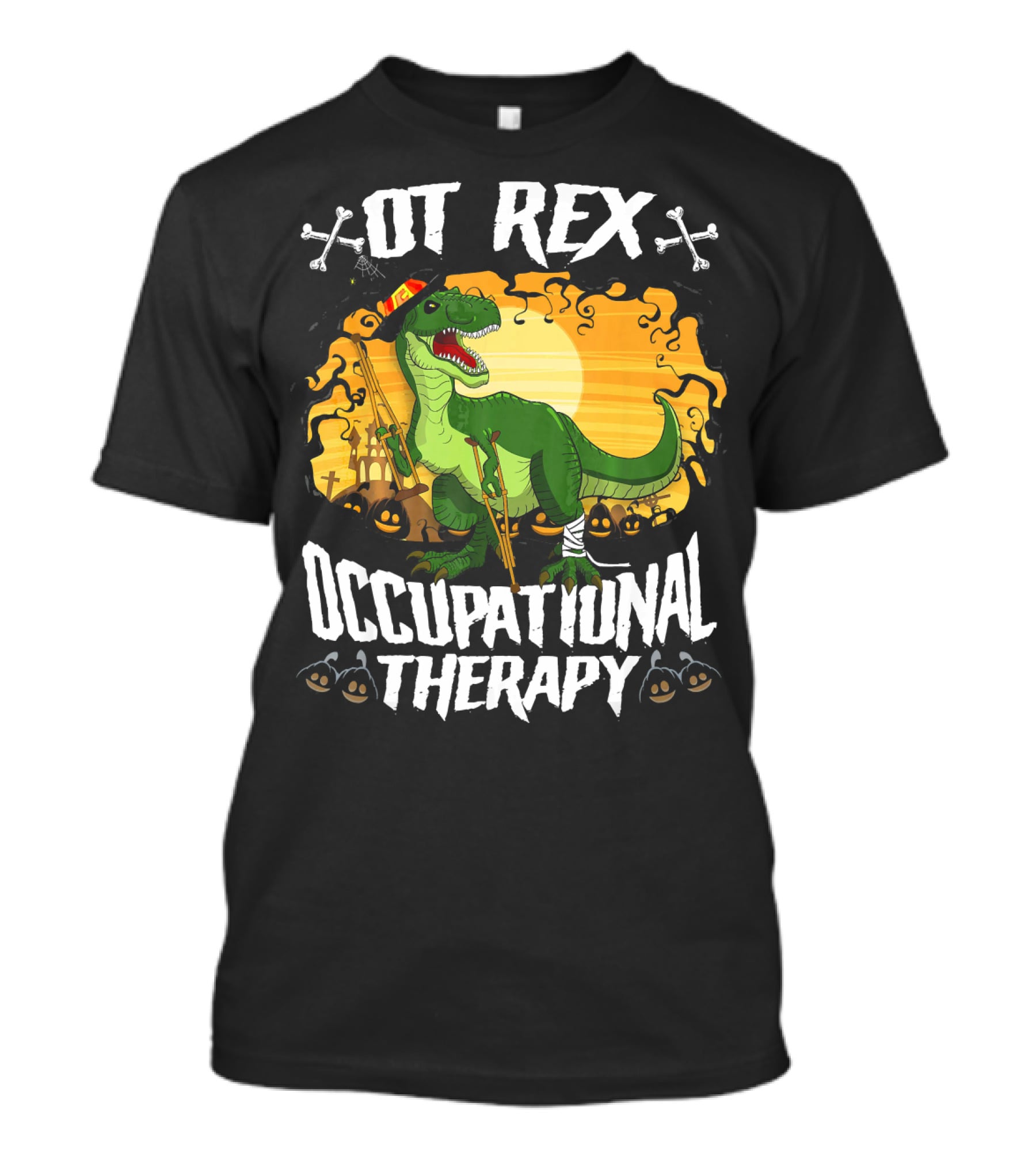 OT Rex Occupational Therapy Halloween Dinosaur With Crutches And Bandages T-Shirt