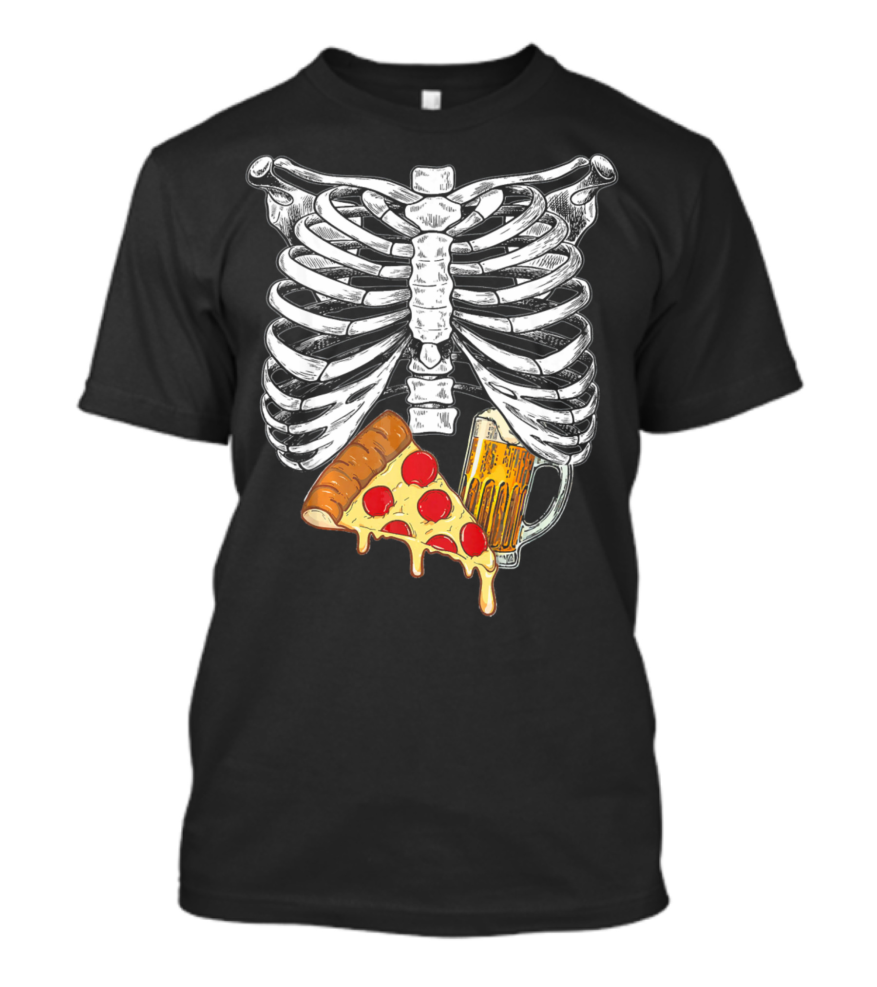 Skeleton Pregnancy Halloween Pizza And Beer Mug T-Shirt
