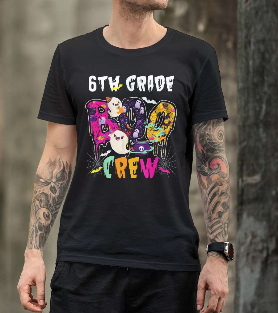 6th Grade Boo Crew Halloween Funny Costume Ghosts Bats Cauldron Spiders T-Shirt