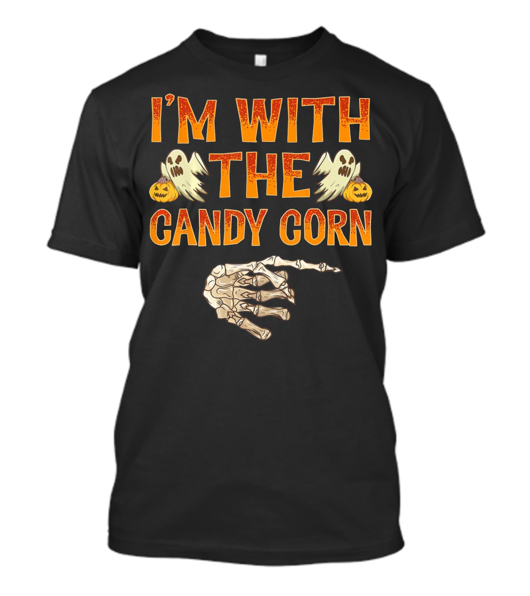 I'm With The Candy Corn Halloween Skeleton Hand Ghosts Pumpkins T-Shirt