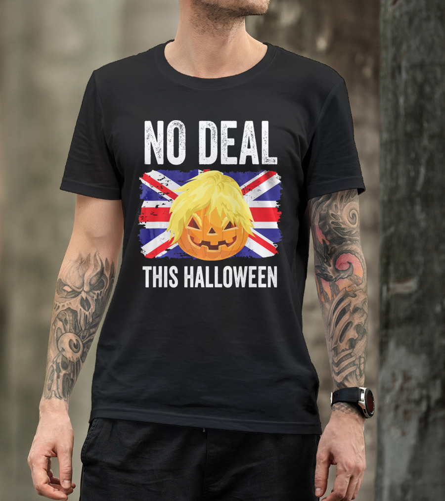 No Deal This Halloween Brexit Pumpkin UK Flag T-Shirt