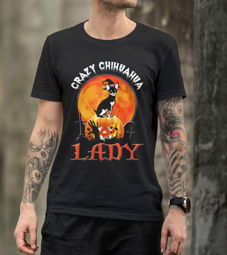 Crazy Chihuahua Lady Halloween Pumpkin Moon T-Shirt