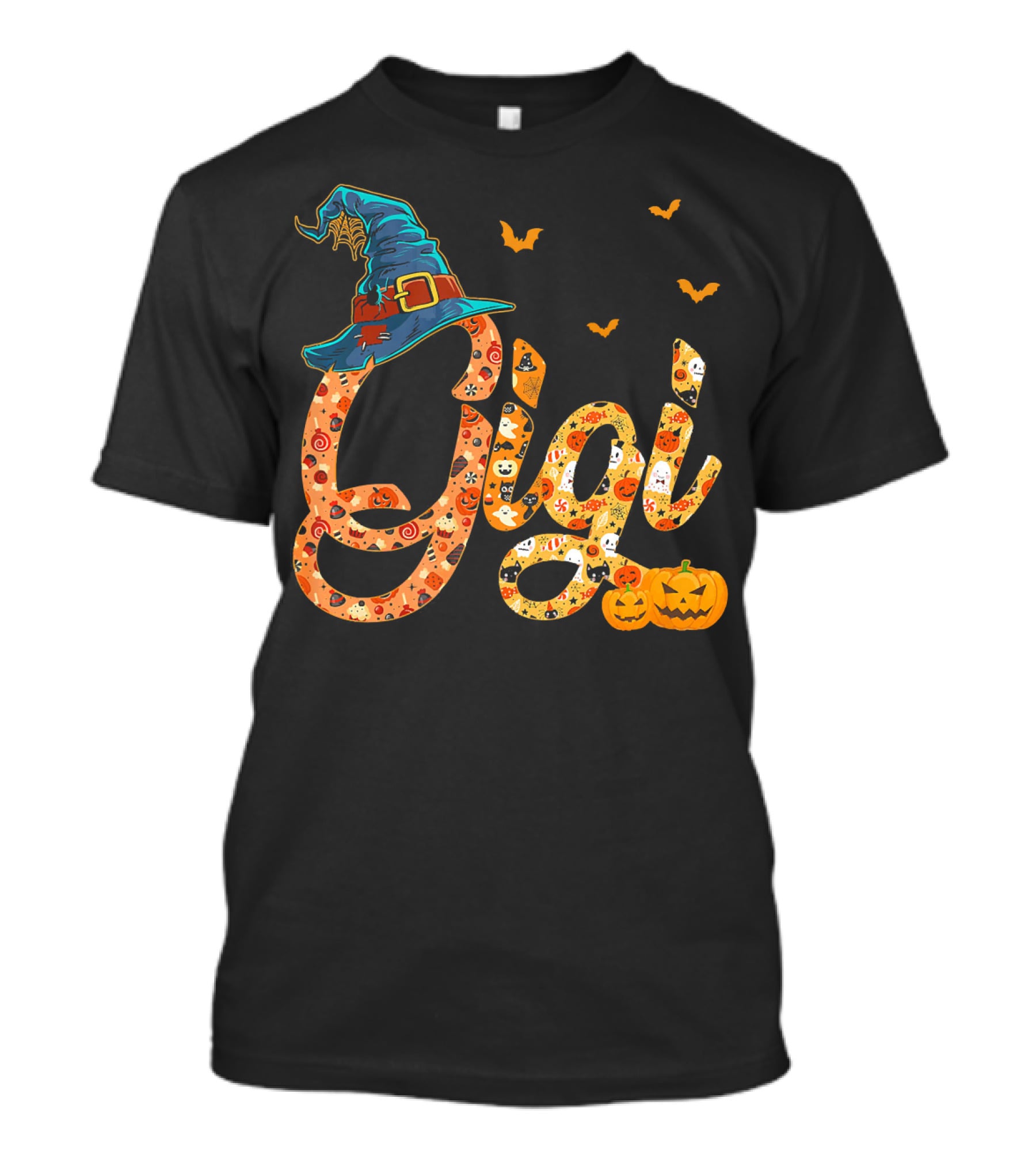 Gigi Funny Halloween Witch Hat Pumpkins Bats T-Shirt
