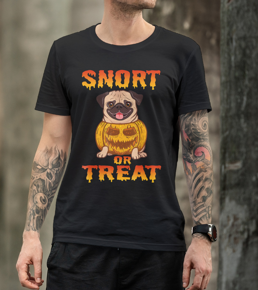 Snort Or Treat Funny Pug Pumpkin Halloween T-Shirt