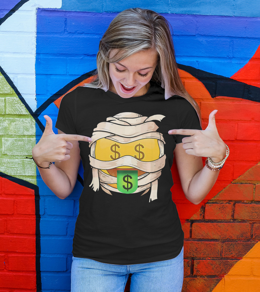 Money Face Emoji Wink Out Tongue Wrapped Mummy Style Dollar Sign Eyes T-Shirt