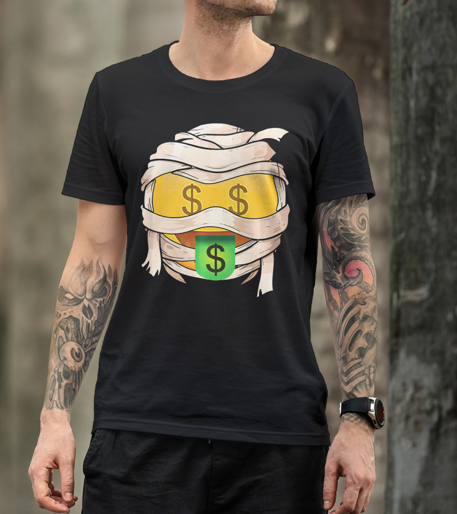 Money Face Emoji Wink Out Tongue Wrapped Mummy Style Dollar Sign Eyes T-Shirt