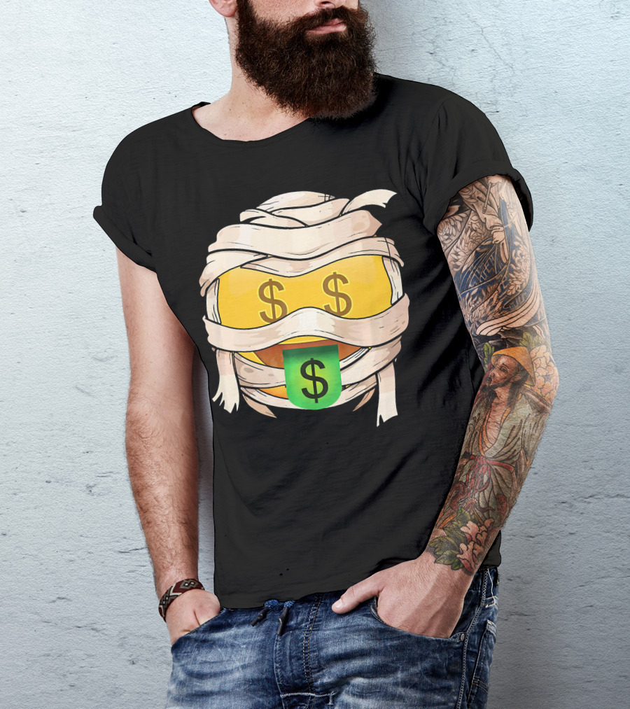 Money Face Emoji Wink Out Tongue Wrapped Mummy Style Dollar Sign Eyes T-Shirt