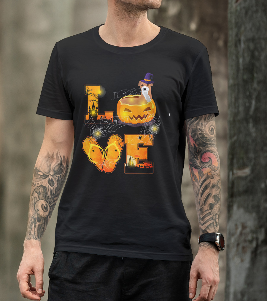 LOVE Halloween Pumpkin Italian Greyhound Spider Webs T-Shirt