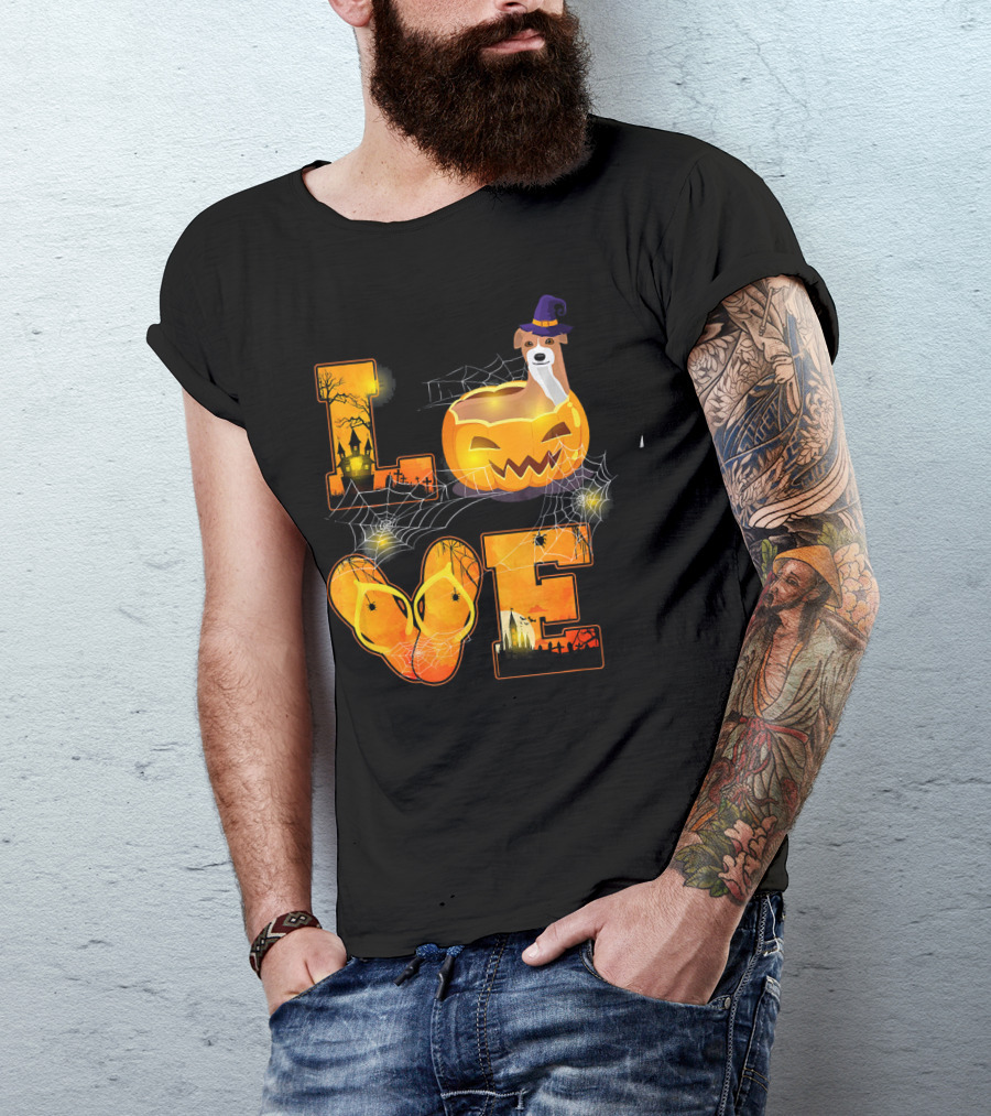 LOVE Halloween Pumpkin Italian Greyhound Spider Webs T-Shirt