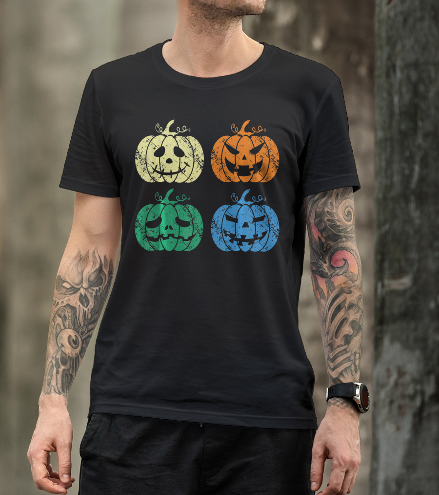 Vintage Retro Scary Pumpkin Face Halloween T-Shirt