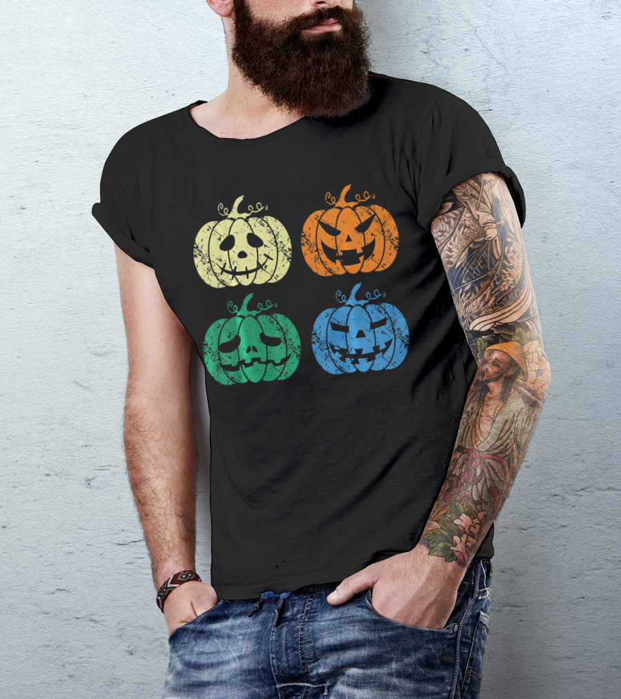 Vintage Retro Scary Pumpkin Face Halloween T-Shirt