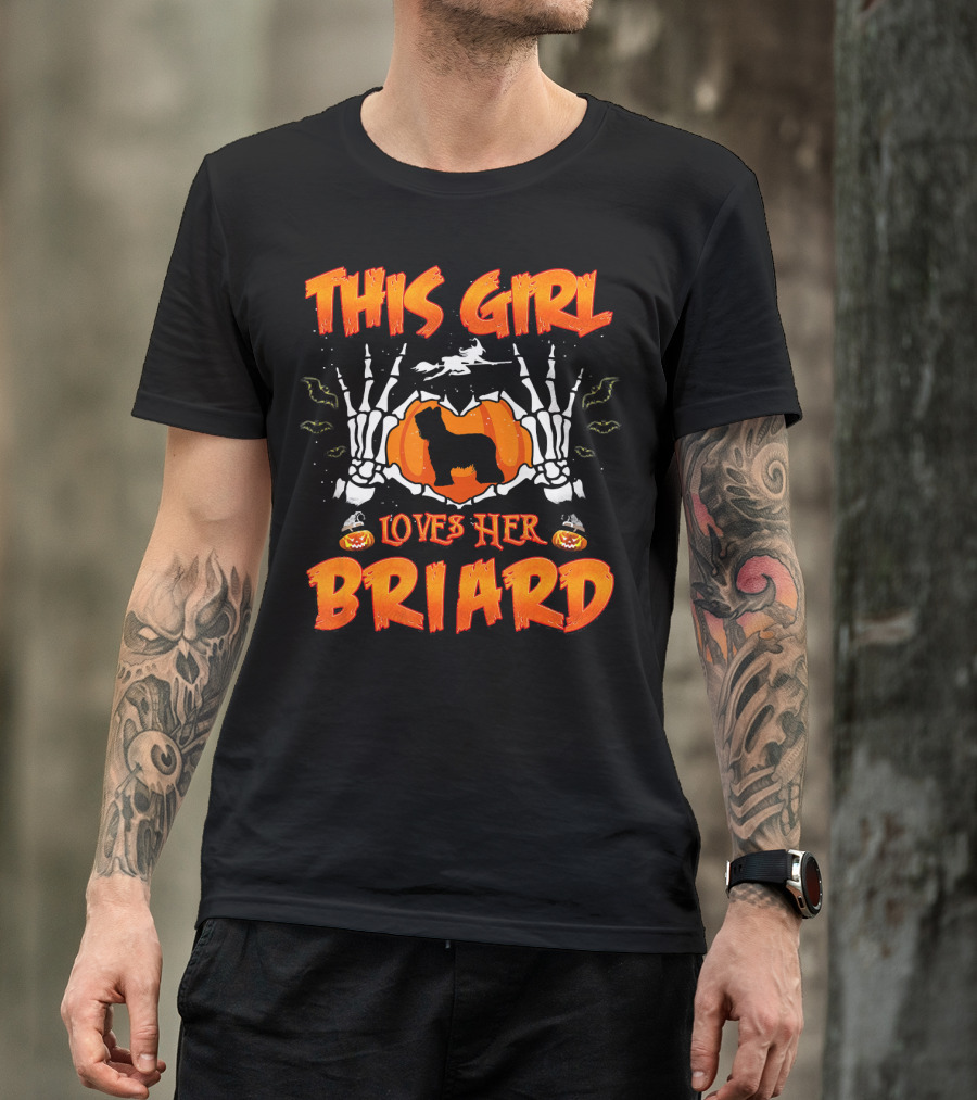This Girl Loves Her Briard Dog Halloween Skeleton Pumpkin T-Shirt