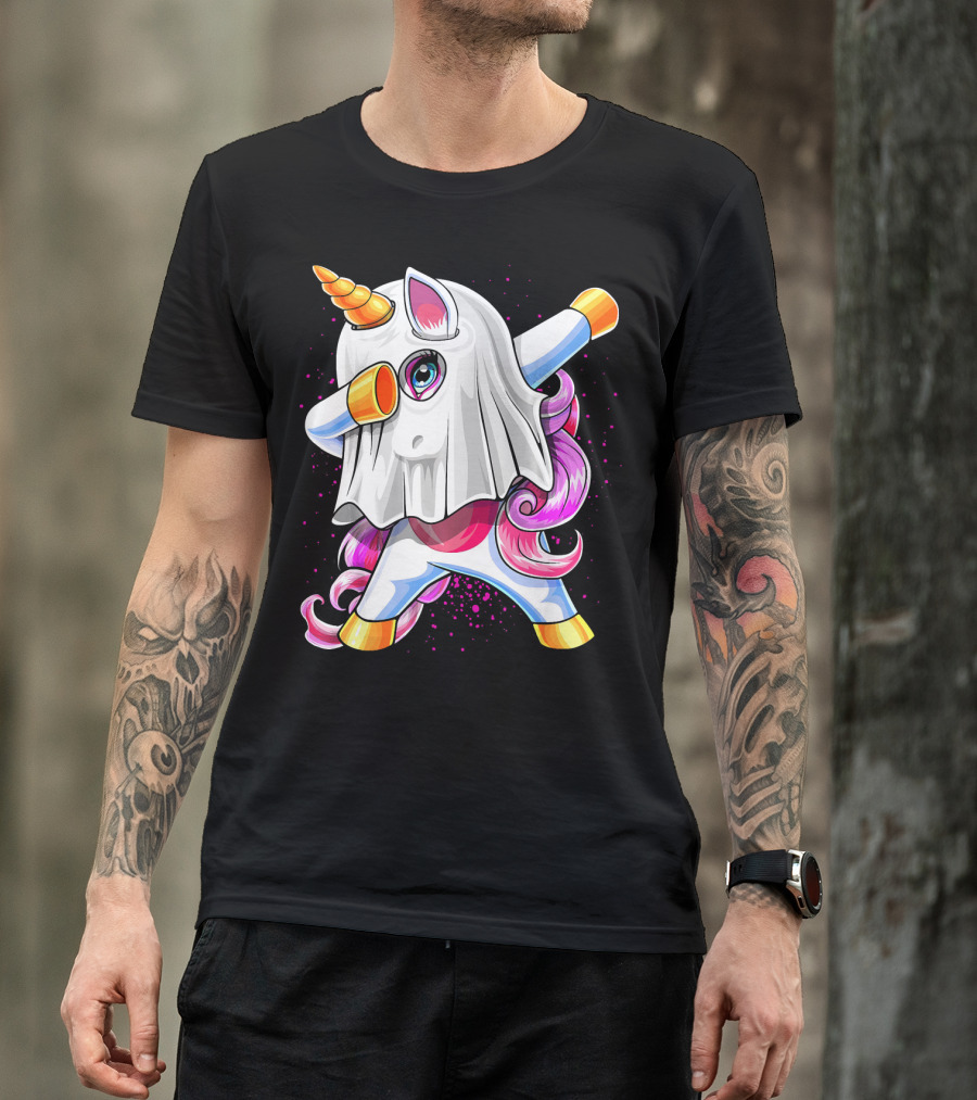 Dabbing Unicorn In Halloween Ghost Costume T-Shirt